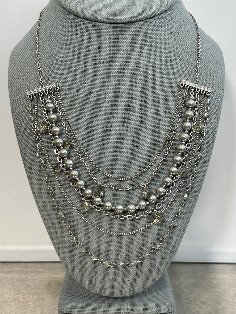 Touchstone Swarovski Silver Multi-Strand Layered Necklace - Womens Jewelry